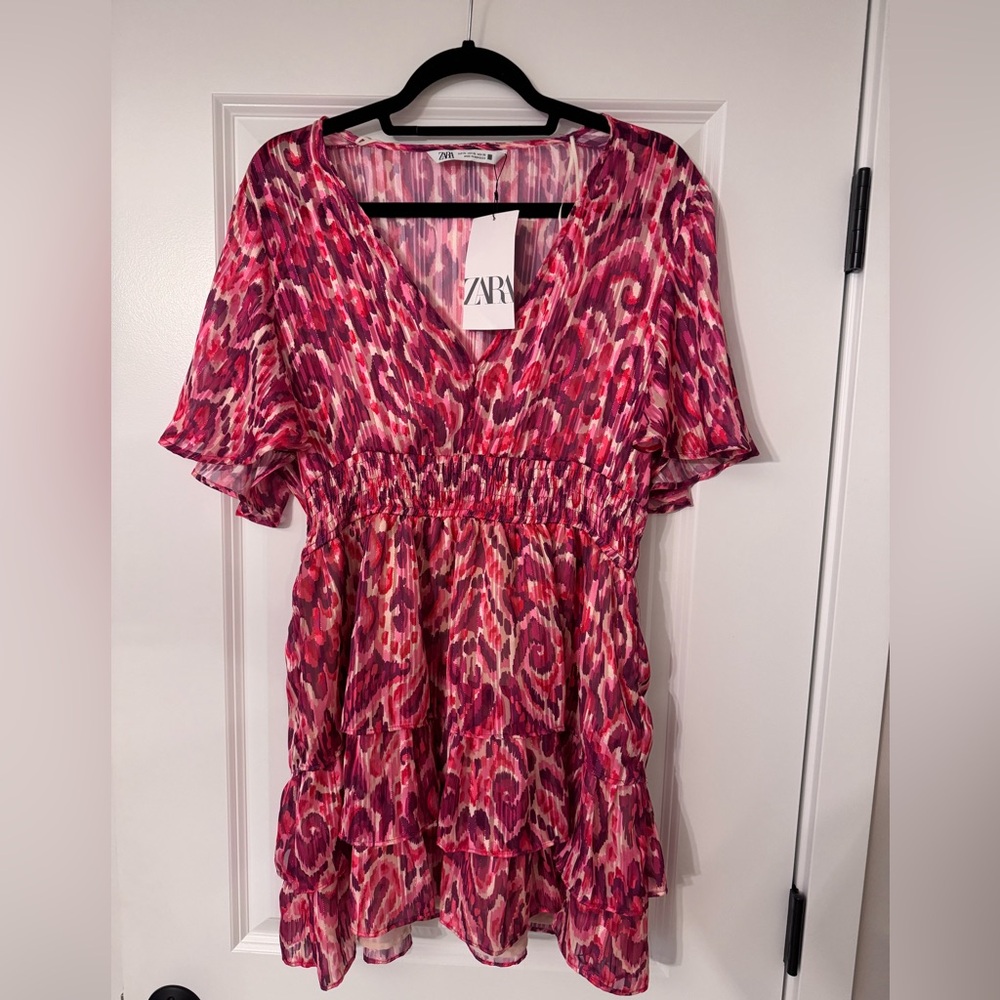 Zara XL Mini Short Pink Ruffle Dress NWT